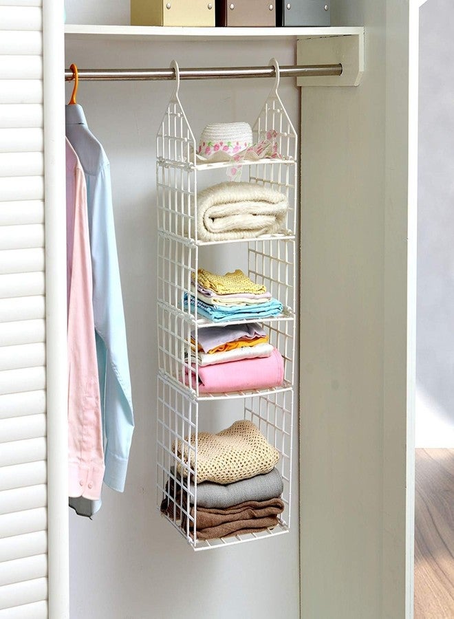 TRENDERA | 5 Layer Folding Clothes Storage Racks | Dormitory Closet | for Students Wardrobe Shelves Hanging Organizer Storage Holders & Racks | White | - Image 2