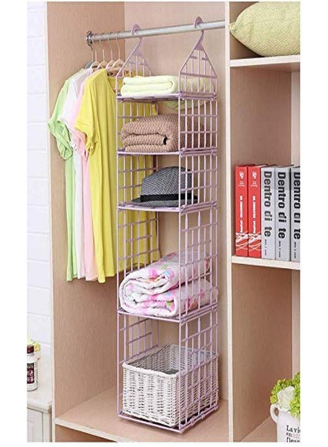TRENDERA | 5 Layer Folding Clothes Storage Racks | Dormitory Closet | for Students Wardrobe Shelves Hanging Organizer Storage Holders & Racks | White | - Image 3