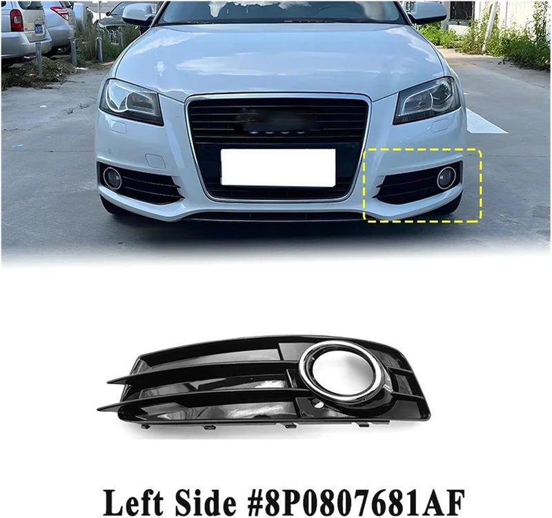 متوافق مع سيارة أودي A3 Sportback 8P S-Line للفترة 2009-2012، لغطاء إطار مصابيح الضباب الأمامية والخلفية، مزود بإطار معدني بلمسات كرومية (رقم المنتج: 8P0807682AF، 8P0807681AF - الجانب الأيسر). - Image 2