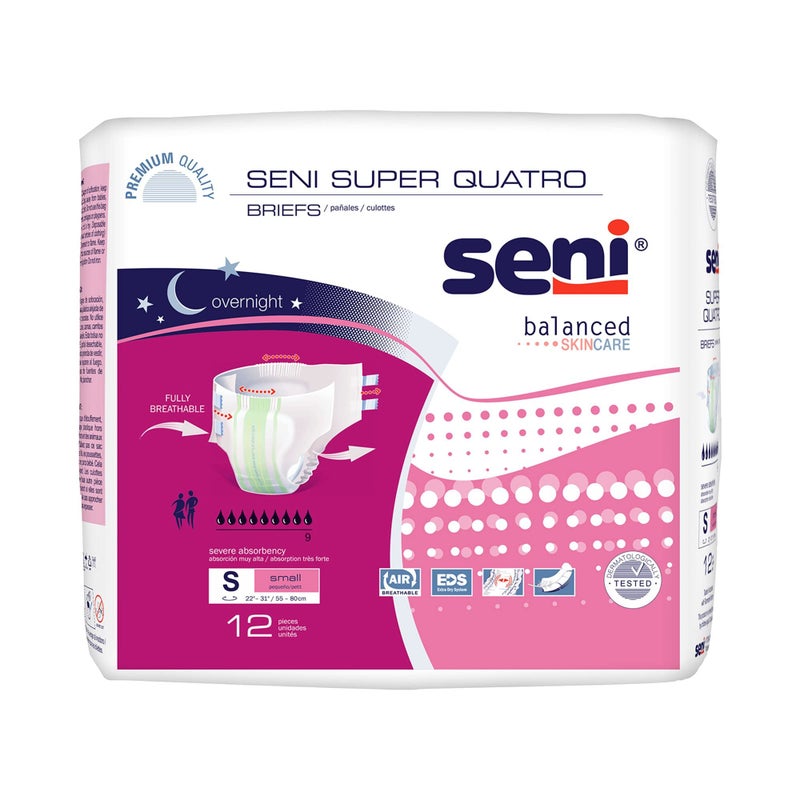 Seni Super Quatro Unisex Adult Incontinence Briefs with Tabs Size Small 2231 48 Count 4 Packs of 12 Severe Absorbency Disposable Overnight Briefs for Men Women - Image 3