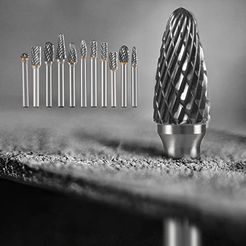 HIDOTOL Carbide Burr Set 1/4" Shank 10PC Tungsten Double Cut Carbide Rotary Burr Set for Metal and Wood Carving, Grinding, Polishing, Engraving, Drilling in Sturdy Round Case. - Image 5
