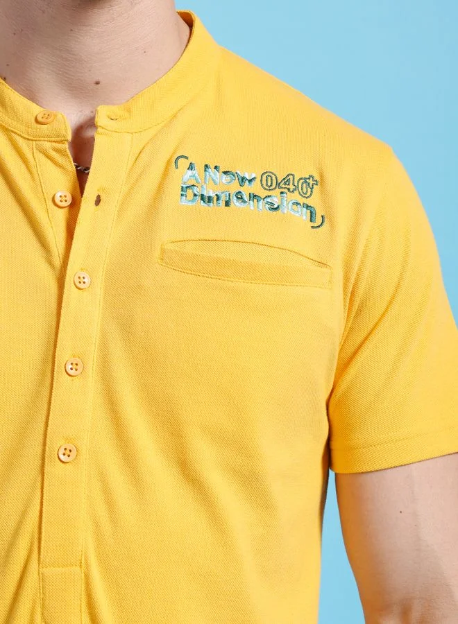شركة المرآب الهندية Men Slim Fit Placement Embroidery Henley Tshirt