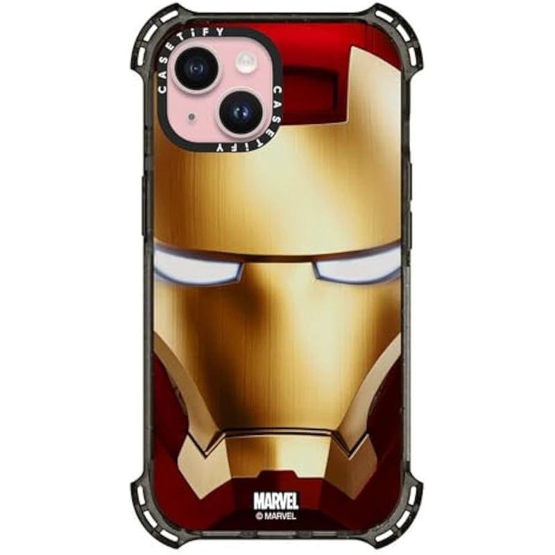 Casetify Bounce iPhone 15 Case 【Iron Man Co-Lab / 6X Military Grade Drop Tested / 21.3ft Drop Protection/Compatible with Magsafe】 - Iron Man Hero Mask - Clear Black - Image 1