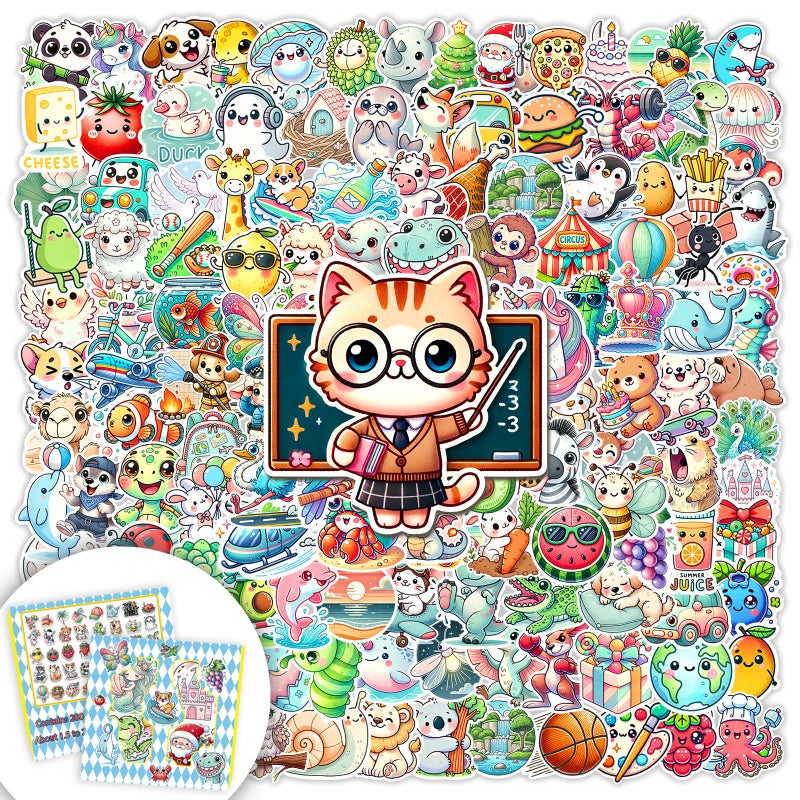 BATALO 200PCS Cute Water Bottle Stickers Funny Animal Fruit Stickers for Kids Adults Teens Waterproof Vinyl Sticker Set for Laptops Cell Phones Notebooks Luggage - Image 2