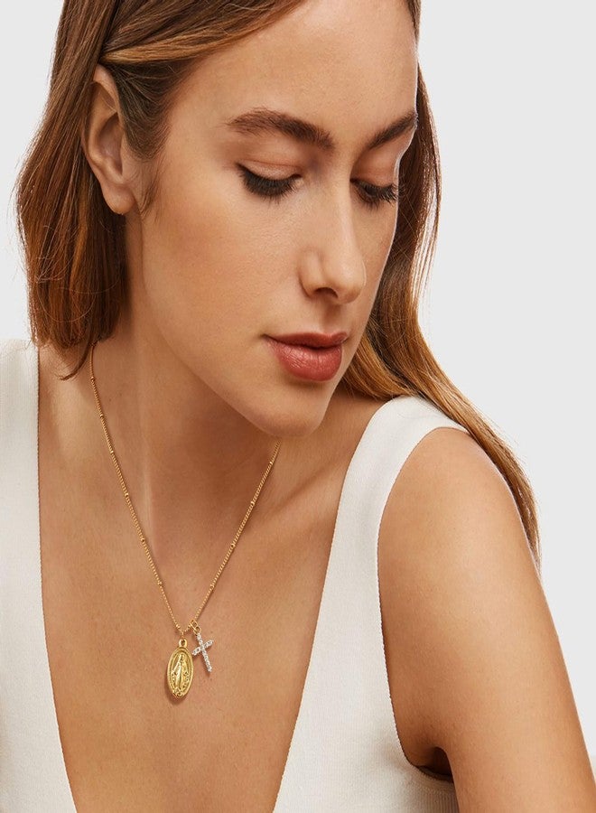 XUANPAI Gold Cross Necklace for Women - 14k Gold Plated Virgin Mary Pendant Necklaces,Hypoallergenic Non Tarnish Golden Cubic Zirconia Catholic Virgen de Guadalupe Jewelry,Religious Faith Baptism Gift for Her - Image 2