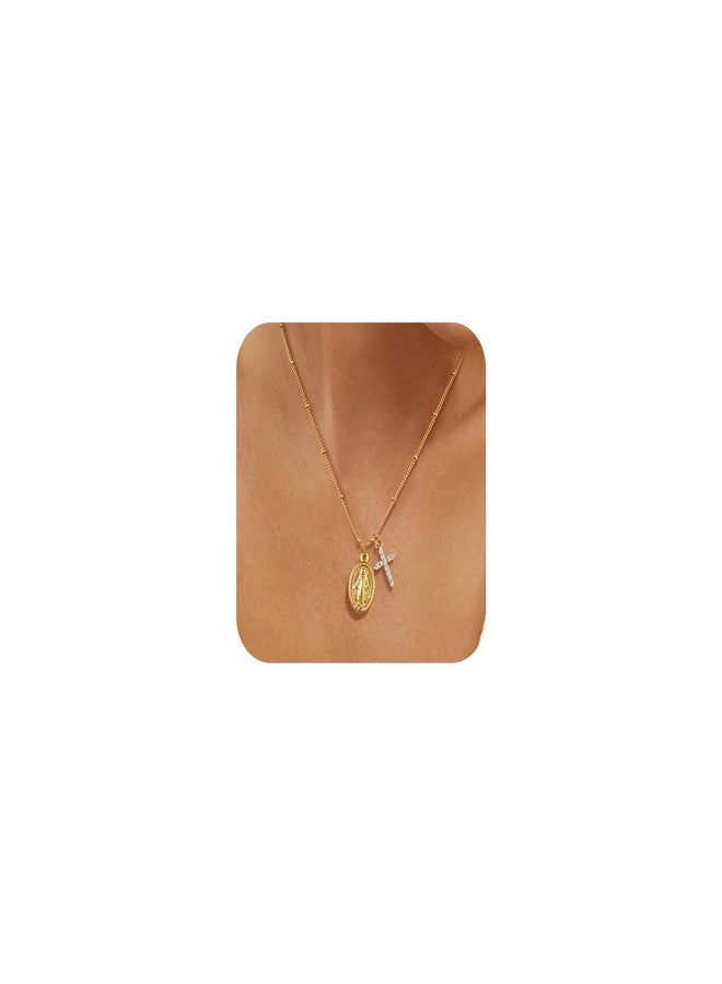 XUANPAI Gold Cross Necklace for Women - 14k Gold Plated Virgin Mary Pendant Necklaces,Hypoallergenic Non Tarnish Golden Cubic Zirconia Catholic Virgen de Guadalupe Jewelry,Religious Faith Baptism Gift for Her - Image 1
