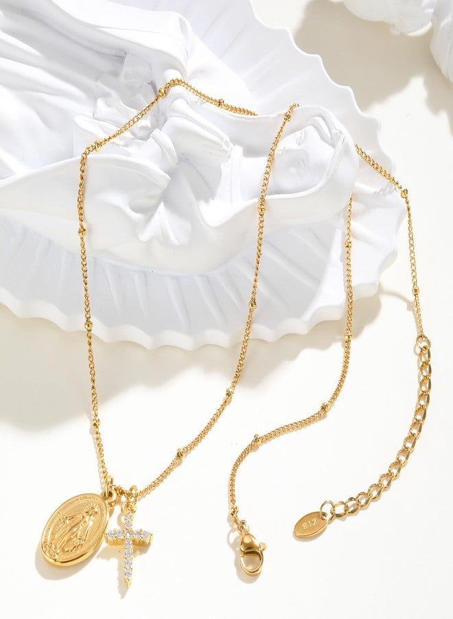 XUANPAI Gold Cross Necklace for Women - 14k Gold Plated Virgin Mary Pendant Necklaces,Hypoallergenic Non Tarnish Golden Cubic Zirconia Catholic Virgen de Guadalupe Jewelry,Religious Faith Baptism Gift for Her - Image 5