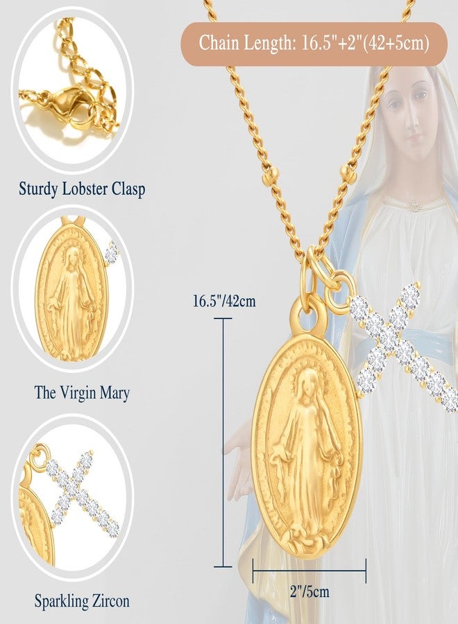 XUANPAI Gold Cross Necklace for Women - 14k Gold Plated Virgin Mary Pendant Necklaces,Hypoallergenic Non Tarnish Golden Cubic Zirconia Catholic Virgen de Guadalupe Jewelry,Religious Faith Baptism Gift for Her - Image 4