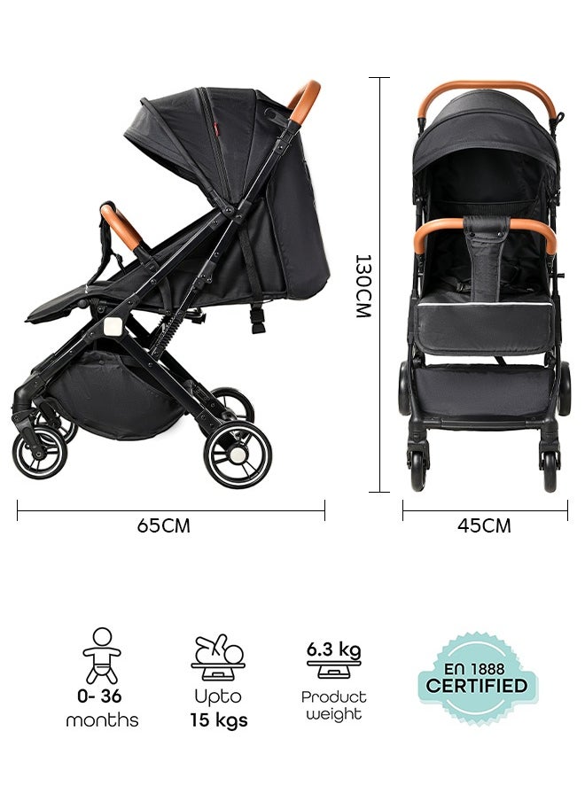Riolio - Lightweight Stroller,Foldable Baby Stroller, 0-3 Year Old Baby Travel Stroller With Storage Basket, Four-Wheel Suspension, One Click Folding, Can Sit Or Lie Down, 5-Point Seat Belt, Grey - Image 1