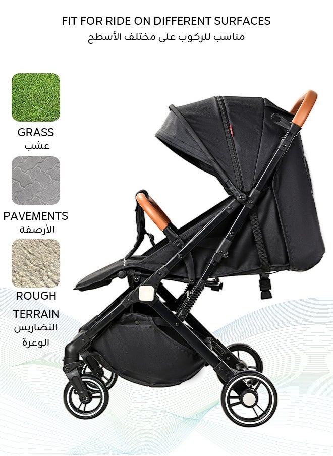 Riolio - Lightweight Stroller,Foldable Baby Stroller, 0-3 Year Old Baby Travel Stroller With Storage Basket, Four-Wheel Suspension, One Click Folding, Can Sit Or Lie Down, 5-Point Seat Belt, Grey - Image 1