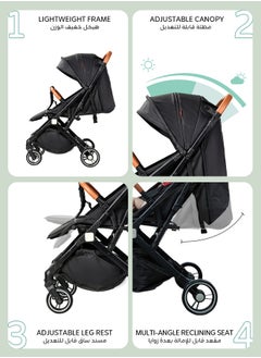 Riolio Lightweight Stroller,Foldable Baby Stroller, 0-3 Year Old Baby Travel Stroller With Storage Basket, Four-Wheel Suspension, One Click Folding, Can Sit Or Lie Down, 5-Point Seat Belt, Grey  - Image 3