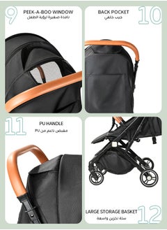 Riolio Lightweight Stroller,Foldable Baby Stroller, 0-3 Year Old Baby Travel Stroller With Storage Basket, Four-Wheel Suspension, One Click Folding, Can Sit Or Lie Down, 5-Point Seat Belt, Grey  - Image 5