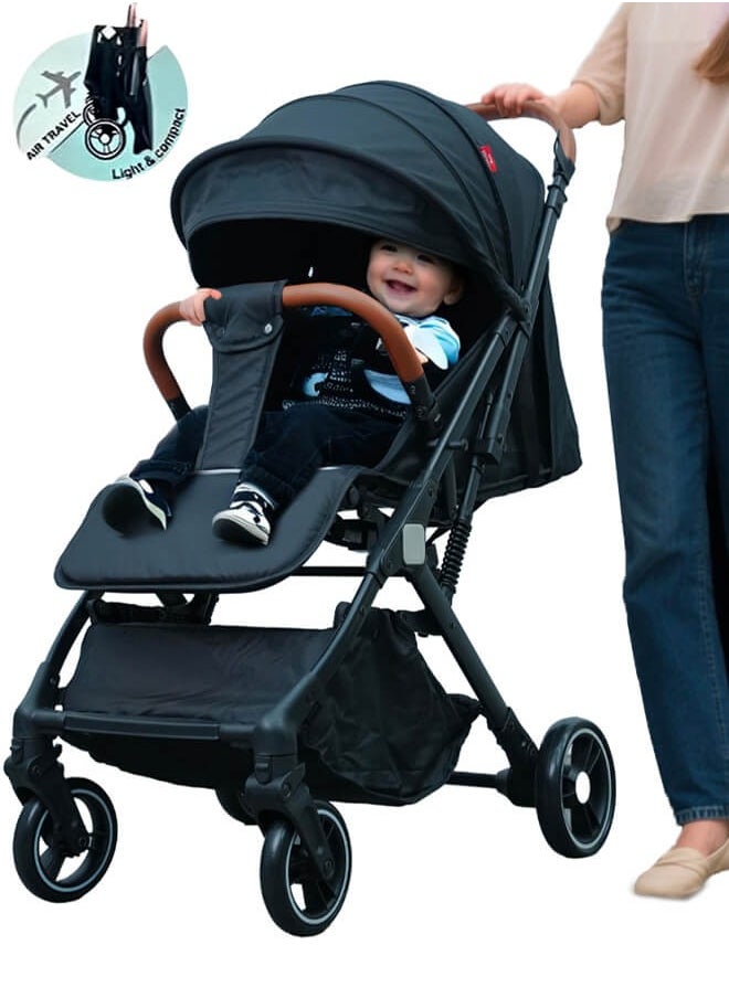Riolio Lightweight Stroller,Foldable Baby Stroller, 0-3 Year Old Baby Travel Stroller With Storage Basket, Four-Wheel Suspension, One Click Folding, Can Sit Or Lie Down, 5-Point Seat Belt, Grey  - Image 1