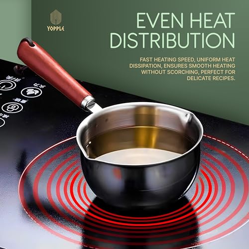 Yopple Stainless Steel Milk Pan with Pour Spout & Wooden Handle | Measuring Saucepan for Tea, Coffee, Milk & Soup | Heavy Gauge Rust-Free Steel | Ergonomic Heat Resistant Handle | Kitchen Cookware Pot - Image 5