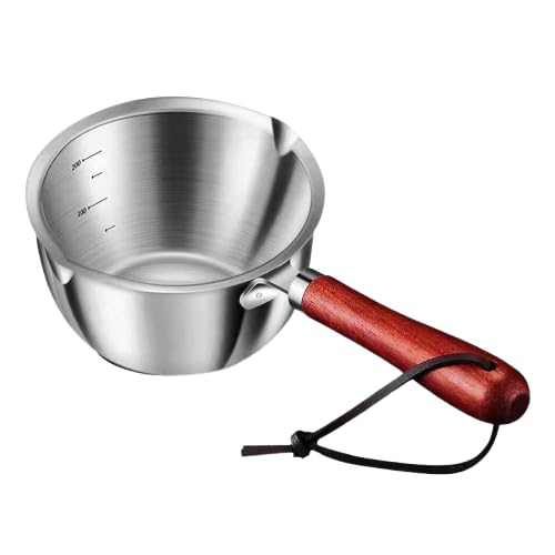 Yopple Stainless Steel Milk Pan with Pour Spout & Wooden Handle | Measuring Saucepan for Tea, Coffee, Milk & Soup | Heavy Gauge Rust-Free Steel | Ergonomic Heat Resistant Handle | Kitchen Cookware Pot - Image 1