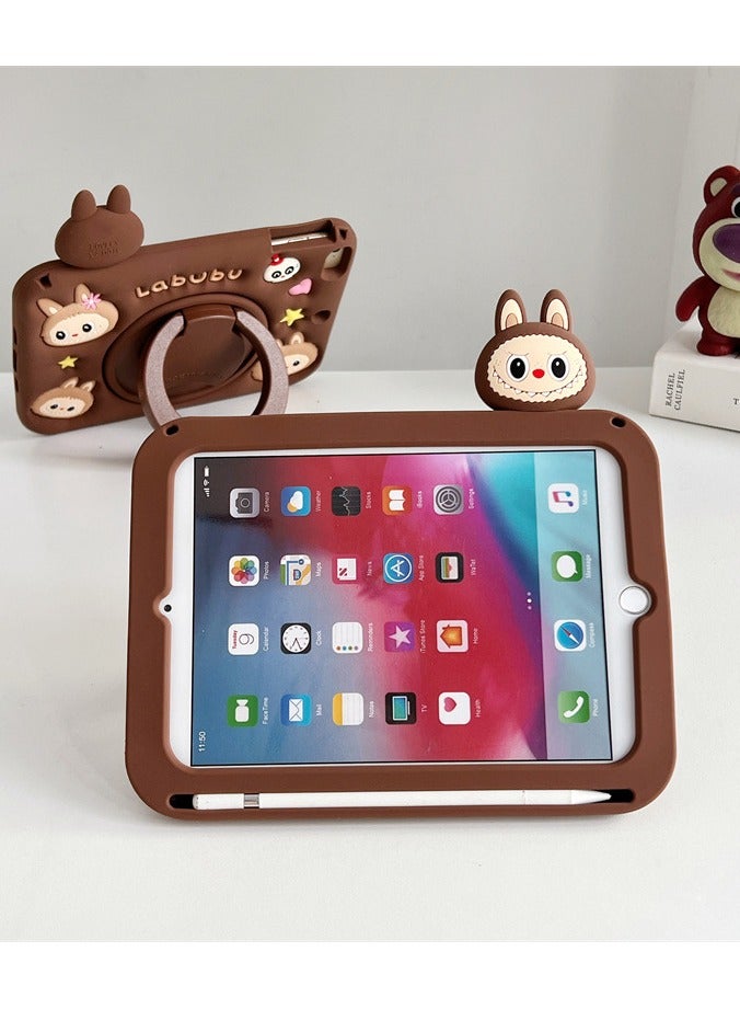 Compatible with iPad Air 11  2025- Cute Cartoon Silicone Case with Labubu Pattern | 360° Rotating Stand | Full-Body Protective Cover - Image 2