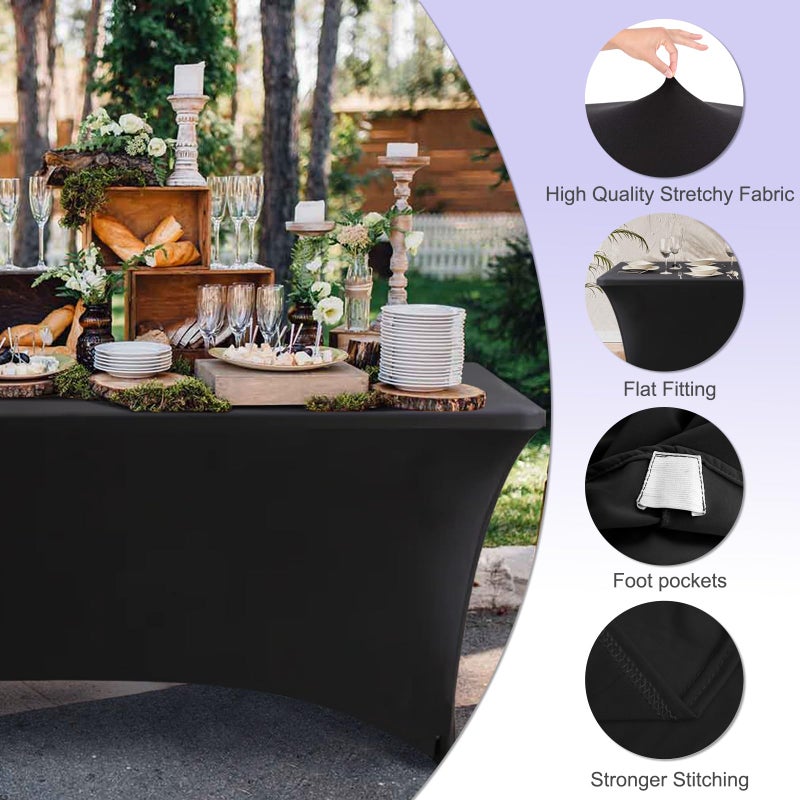 ABCCANOPY 6 FT Black Spandex Table Cover Stretch Fitted Wrinkle Resistant Tablecloth Reuse for Rectangular Folding Table Patry Event Wedding Banquet Protector - Image 4