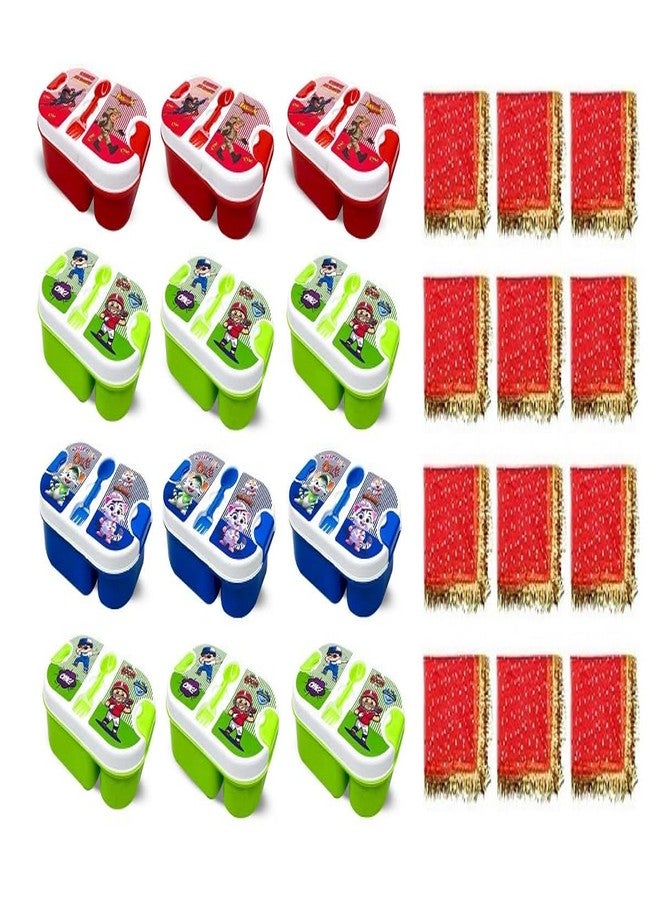 GLAN Kanjak Poojan Gift Items for Navratri Special for Boys and Girls Multicolour Pack of 1 (12 Tiffin with 12 Gotta Chunni) - Image 1