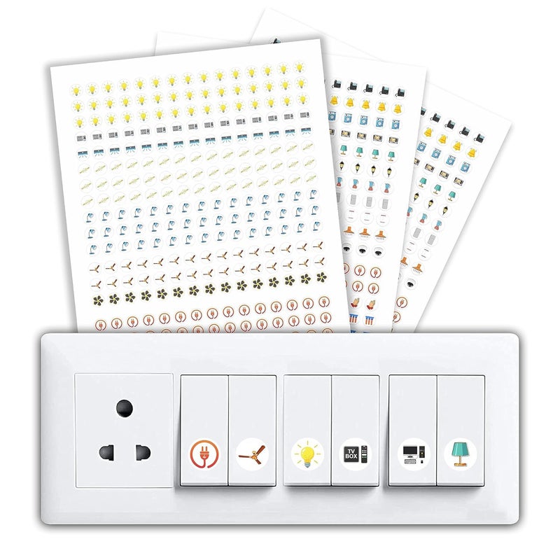 Fliptic Switch Board Stickers Multicolor | Switch Id Sticker Vinyl for Electric Board Appliances Including 27 Designs in Total 495 Stickers for Switches, Self Adhesive (Design 4) - Image 1