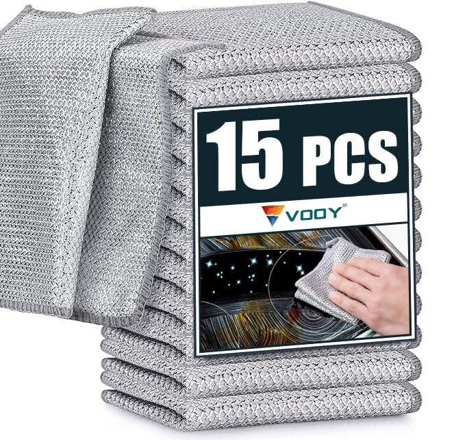 VOOY Non Scratch Wire Dish Cloth – 15 Pack Multipurpose Wire Cloth for Dish Washing | Reusable Rags for Utensils, Kitchen, and Sinks | Easy Rinse & Fast Dry | Wire Texture for Cleaning - Image 1