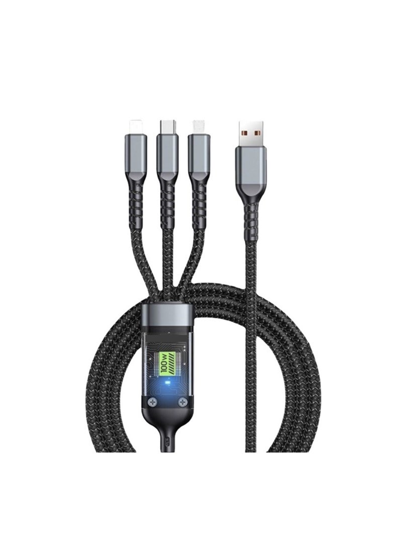 جميل كابل شحن متعدد الاستخدامات، كابل شحن USB ثلاثي الاستخدام - كابل شحن مقاوم للشد ومتين لهواتف المحمول والأجهزة اللوحية وغيرها، كابل عالمي متشابك - Image 1