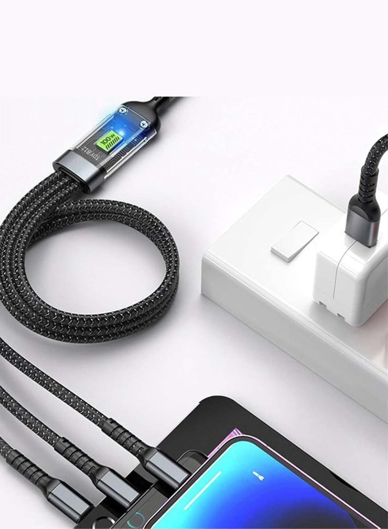 جميل كابل شحن متعدد الاستخدامات، كابل شحن USB ثلاثي الاستخدام - كابل شحن مقاوم للشد ومتين لهواتف المحمول والأجهزة اللوحية وغيرها، كابل عالمي متشابك - Image 2