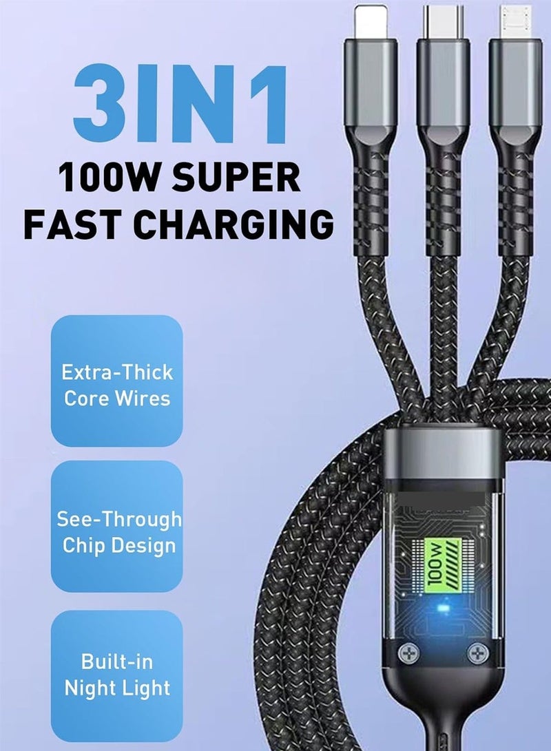جميل كابل شحن متعدد الاستخدامات، كابل شحن USB ثلاثي الاستخدام - كابل شحن مقاوم للشد ومتين لهواتف المحمول والأجهزة اللوحية وغيرها، كابل عالمي متشابك - Image 4