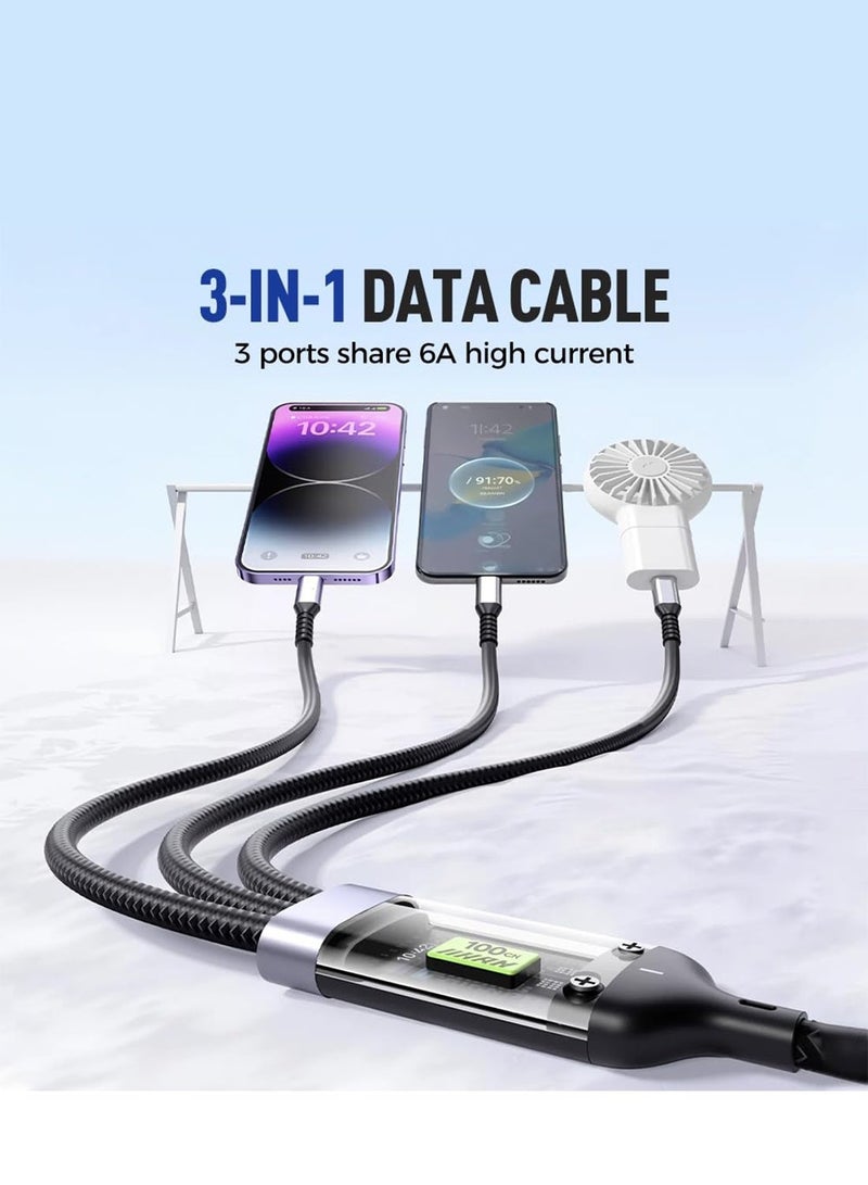 جميل كابل شحن متعدد الاستخدامات، كابل شحن USB ثلاثي الاستخدام - كابل شحن مقاوم للشد ومتين لهواتف المحمول والأجهزة اللوحية وغيرها، كابل عالمي متشابك - Image 3