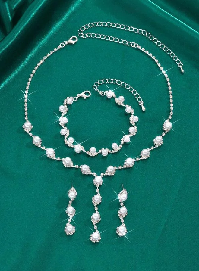 Take Two Take Two Set of 3 - Faux Pearl Embellished Necklace, Earrings and Bracelet