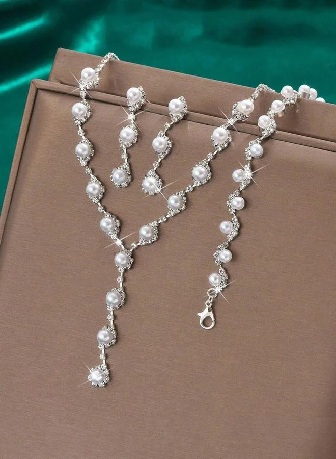 Take Two Take Two Set of 3 - Faux Pearl Embellished Necklace, Earrings and Bracelet