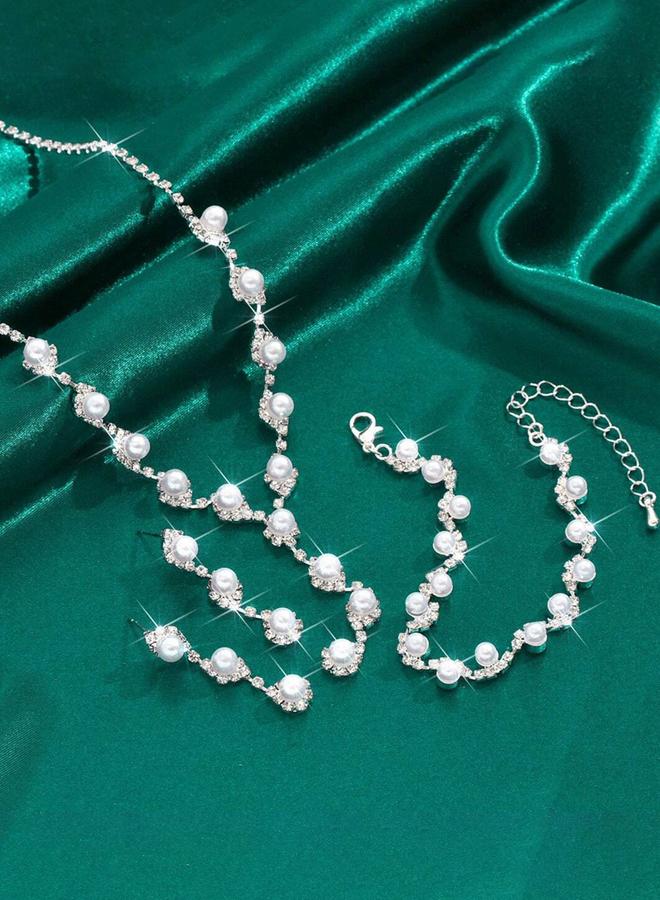 Styli Set of 3 - Faux Pearl Embellished Necklace, Earrings and Bracelet - Image 2
