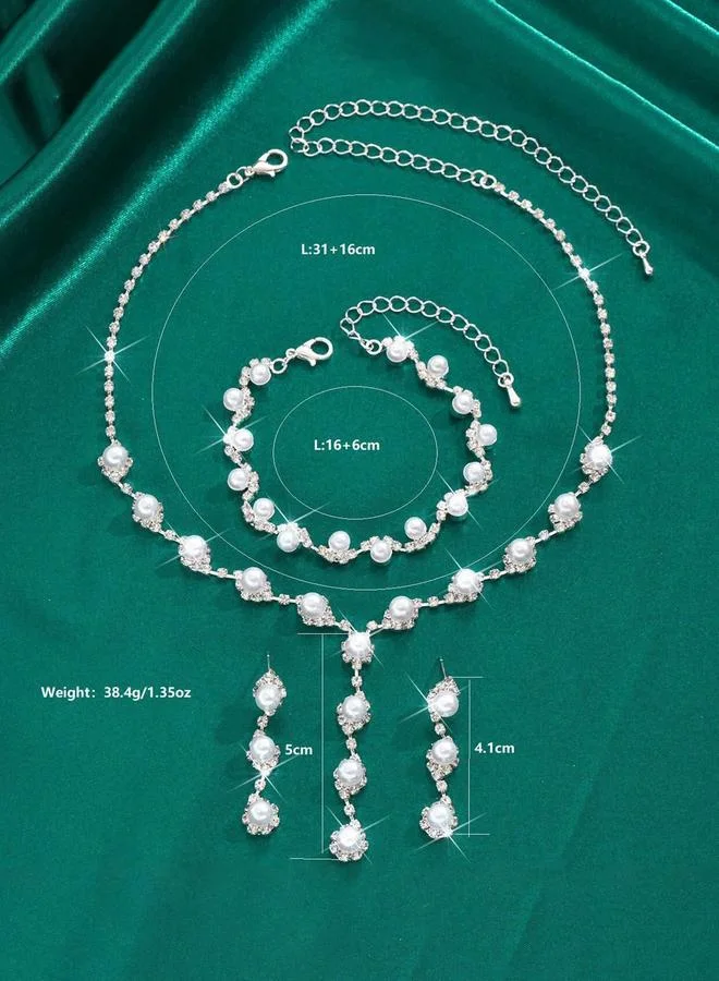 Take Two Take Two Set of 3 - Faux Pearl Embellished Necklace, Earrings and Bracelet