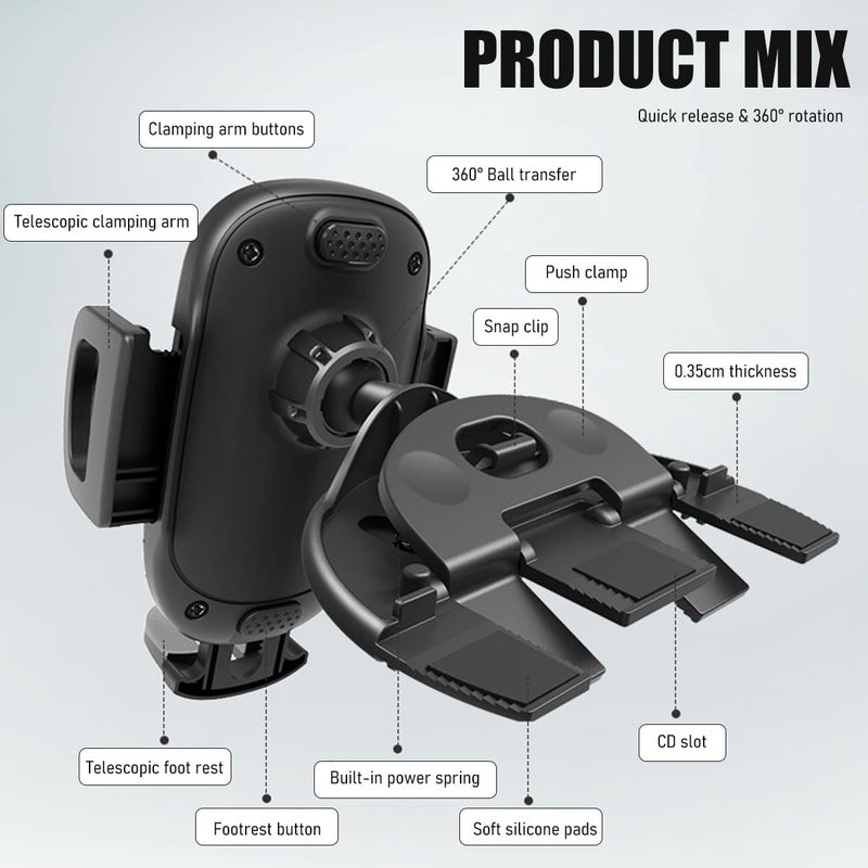 Gasedin Car Phone Holder for CD Slot, Magnetic or One Button Release Hands Free Car Phone Holder, Silicone Pad Protection and 360Â° Rotation Cell Phone Mount, Car Accessories - Image 3