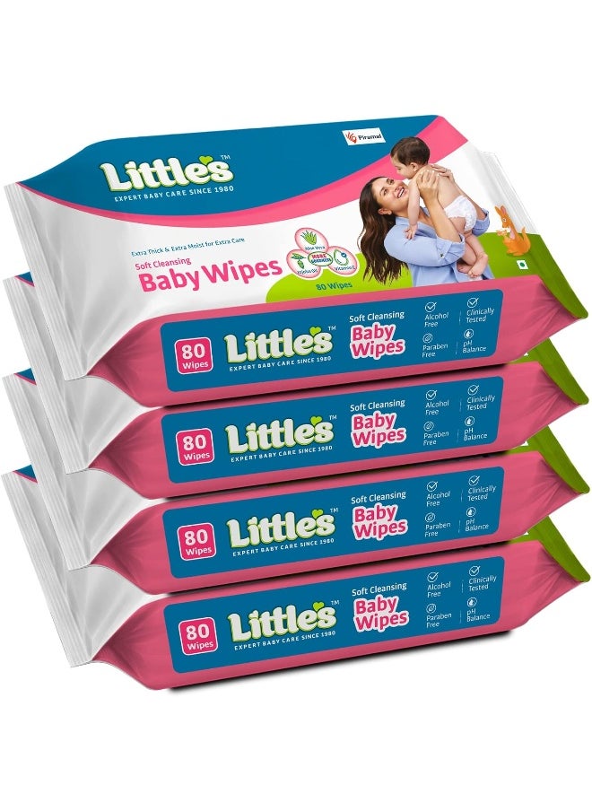 Little's - Little's Soft Cleansing Baby Wipes, 80 Wipes (Pack of 4) - Image 1