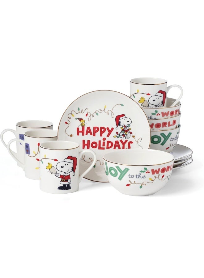 Lenox 896326 Snoopy Christmas 12Piece Dessert Set Holiday Dinnerware - Image 1