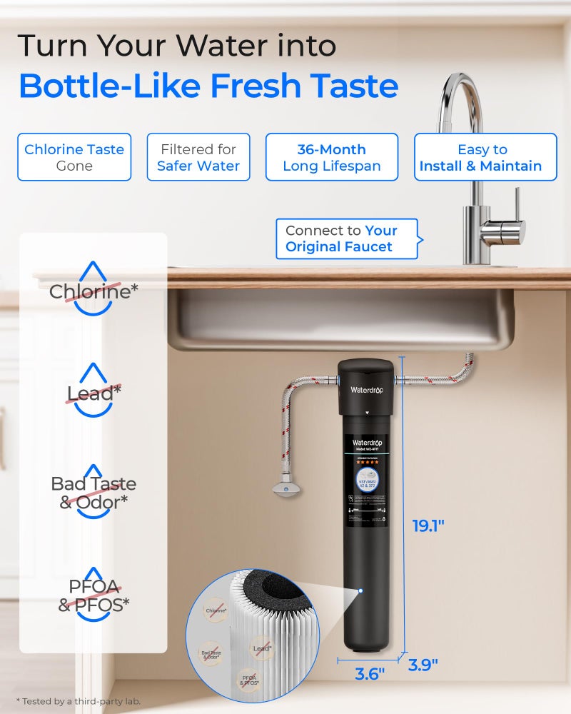 Waterdrop 17UA 3 Years Under Sink Water Filter, Under Sink Water Filtration System, Reduces PFAS, PFOA/PFOS, Lead, Chlorine, Under Sink Water Filter, NSF/ANSI 42 Certified, 24K Gallons - Image 2