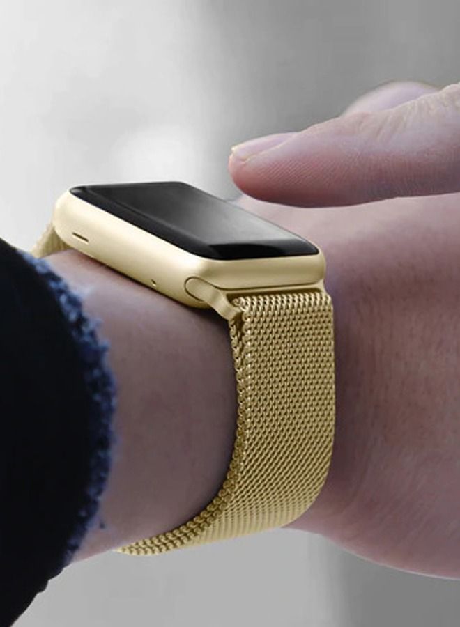MOCOM Metal Stainless Steel Milanese Loop Chain Mesh Band for Apple Watch 7/6/SE/5/4/3/2/1 45mm/44mm/42mm Gold  - Image 1