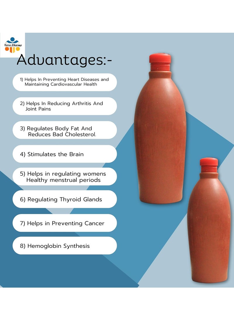 Terra Charms Terra Charms Terracotta Clay Water Bottle Handmade Earthen EcoFriendly Mitti Water BottleCombo Set Pack of 2 Pcs Handcrafted Bottle Water Bottle With Steel Cap 1 Litre Capacity Each  - Image 4