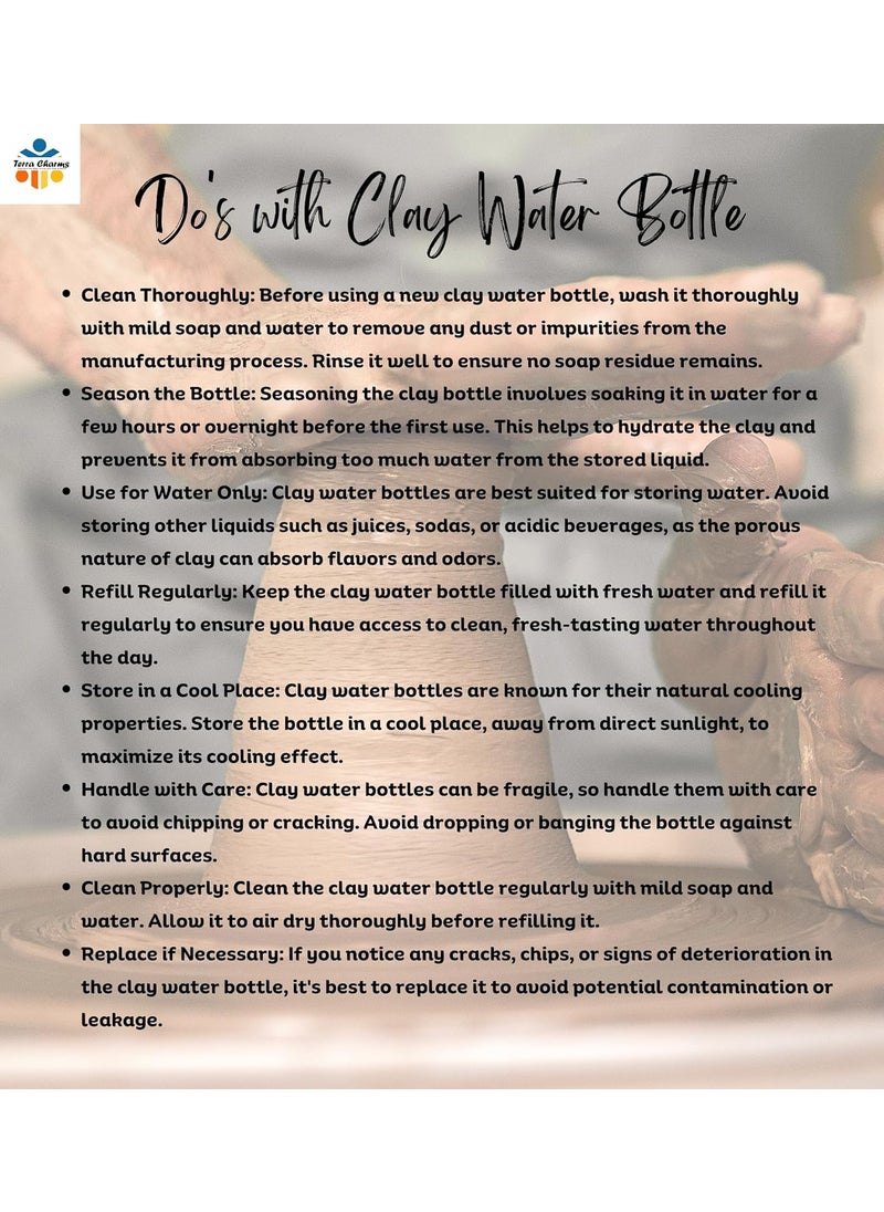 Terra Charms Terra Charms Terracotta Clay Water Bottle Handmade Earthen EcoFriendly Mitti Water BottleCombo Set Pack of 2 Pcs Handcrafted Bottle Water Bottle With Steel Cap 1 Litre Capacity Each  - Image 5