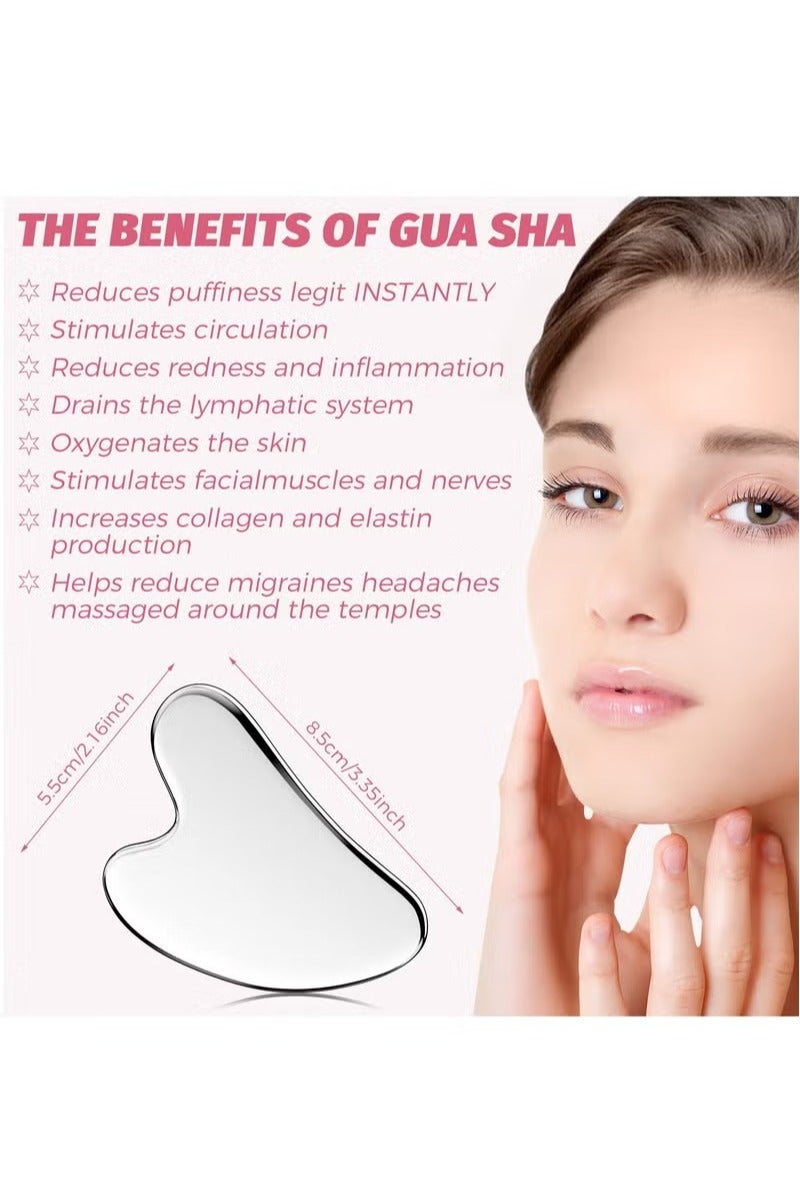 Gua Sha أداة الوجه، الفولاذ المقاوم للصدأ GuaSha الوجه رفع التدليك الجمال المعدنية مجلس العناية بالبشرة كشط العناية بالبشرة الذاتية الصرف الليمفاوي تدليك رفع مكافحة الشيخوخة والتجاعيد Jawline أدوات ممارسة - Image 2