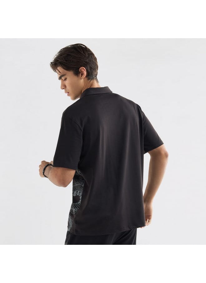 FAV Dragon Print Polo T-shirt with Zip Closure and Short Sleeves  - Image 3