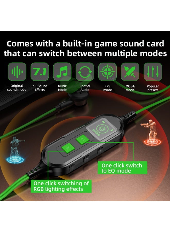 PIVA S6PRO-AG Gaming Headset Type-C RGB Lighting Wired 2-in-1 with PD27W Charging Port with the ability to charge your phone while playing without losing power or having to disconnect the headset. Equipped with a built-in sound card, 3D surround sound to accurately simulate reality while playing. Green color. - Image 2