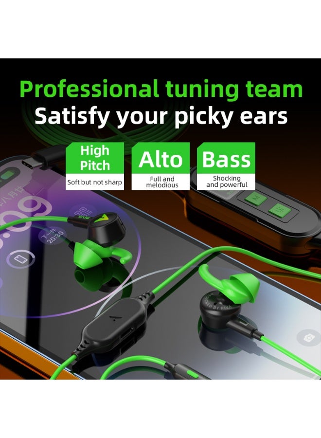 PIVA S6PRO-AG Gaming Headset Type-C RGB Lighting Wired 2-in-1 with PD27W Charging Port with the ability to charge your phone while playing without losing power or having to disconnect the headset. Equipped with a built-in sound card, 3D surround sound to accurately simulate reality while playing. Green color. - Image 3
