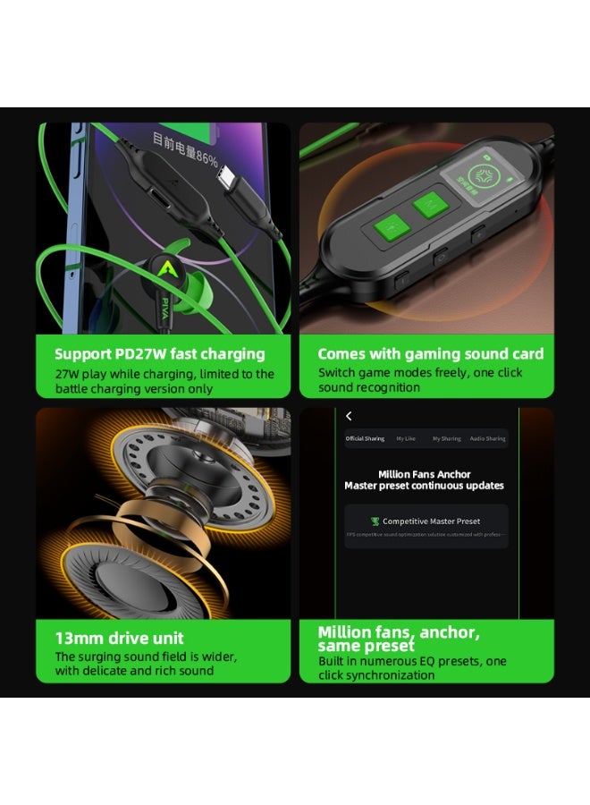 PIVA S6PRO-AG Gaming Headset Type-C RGB Lighting Wired 2-in-1 with PD27W Charging Port with the ability to charge your phone while playing without losing power or having to disconnect the headset. Equipped with a built-in sound card, 3D surround sound to accurately simulate reality while playing. Green color. - Image 5