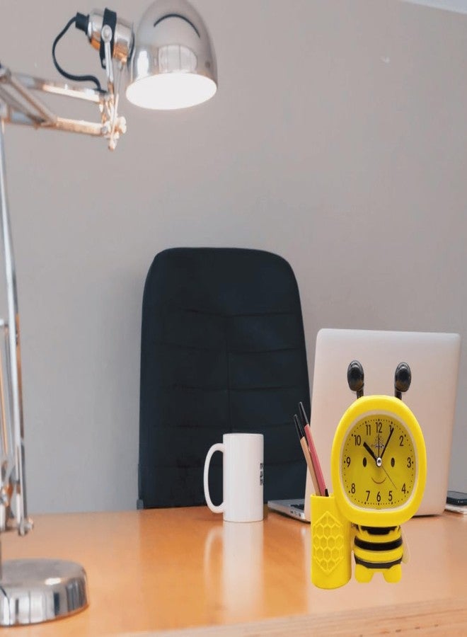 KKpxafl Cute Home Small Table Clock,Pen Holder Alarm Clock Operated for Living Room Decor Desk Shelf （Yellow） ﻿ - Image 5