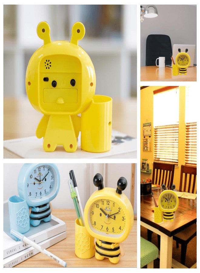 KKpxafl Cute Home Small Table Clock,Pen Holder Alarm Clock Operated for Living Room Decor Desk Shelf （Yellow） ﻿ - Image 4