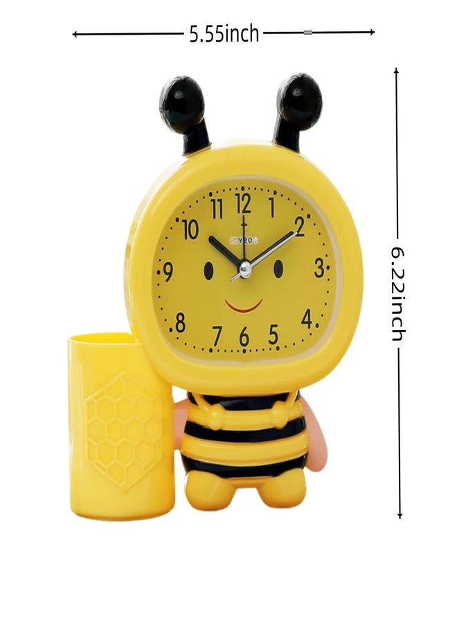 KKpxafl Cute Home Small Table Clock,Pen Holder Alarm Clock Operated for Living Room Decor Desk Shelf （Yellow） ﻿ - Image 3