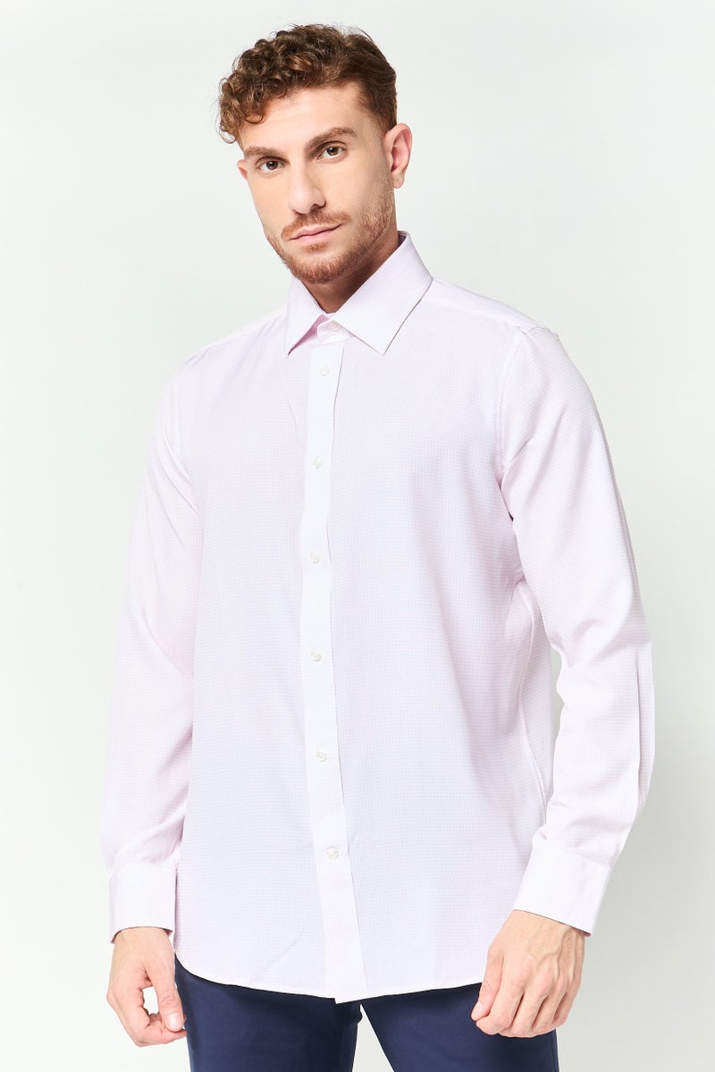 Scotch & Soda Men Modern Fit Micro Check Long Sleeve Dress Shirt, Light Pink - Image 1