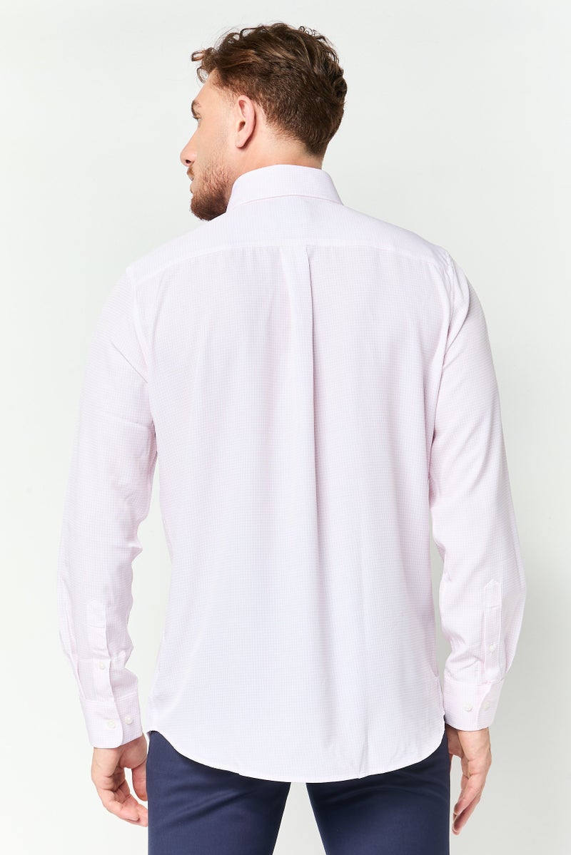 Scotch & Soda Men Modern Fit Micro Check Long Sleeve Dress Shirt, Light Pink - Image 4