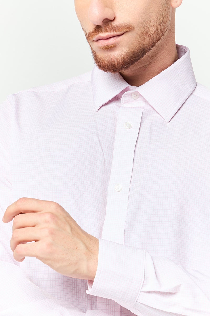 Scotch & Soda Men Modern Fit Micro Check Long Sleeve Dress Shirt, Light Pink - Image 3